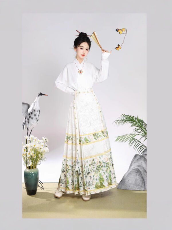 Women's Traditional Chinese Tang Suit Horse Face Skirt with Airplane Sleeve Top Daily Improved Collar for All Four Seasons - 图片 3