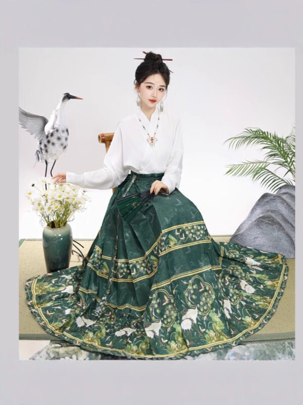 Women's Traditional Chinese Tang Suit Horse Face Skirt with Airplane Sleeve Top Daily Improved Collar for All Four Seasons - 图片 4