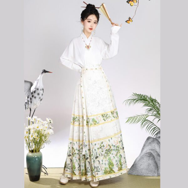 Women's Traditional Chinese Tang Suit Horse Face Skirt with Airplane Sleeve Top Daily Improved Collar for All Four Seasons - 图片 6